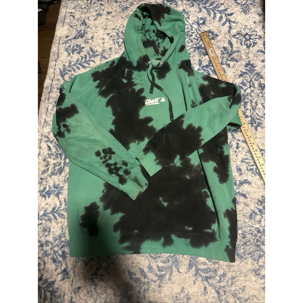 Ghost Lifestyle Tie Dye Hoodie Green Glitch Logo Size Large